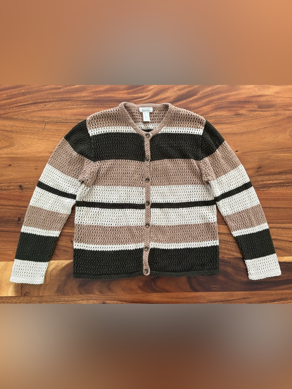 Christopher & Banks Long Sleeve
Woven Button Up Cardigan Sweater Green/Cream L